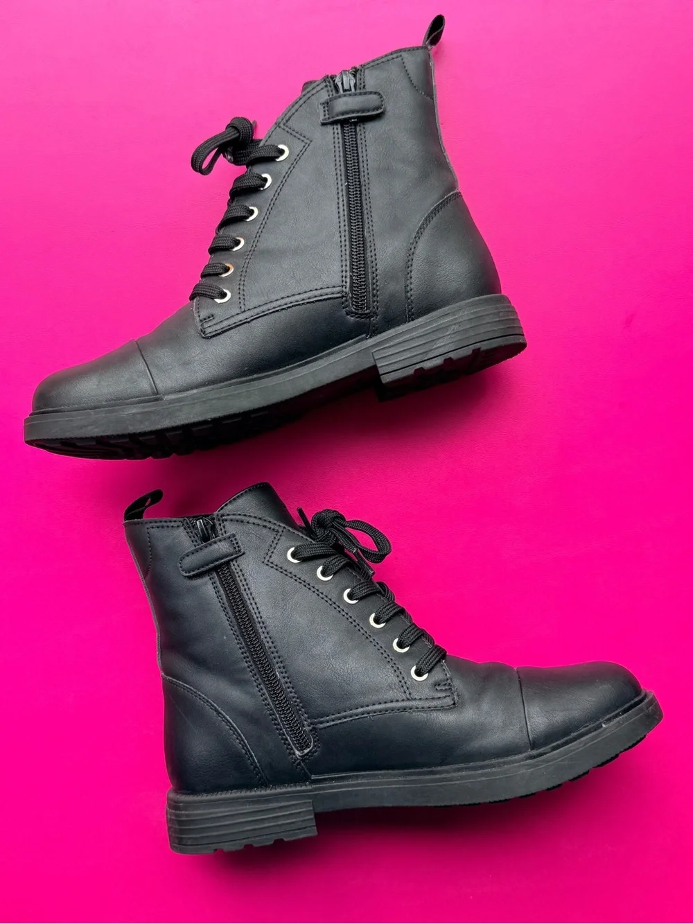 Geox J Eclair Girls Black Leather Studded Butterfly Combat Boots Youth Size 5